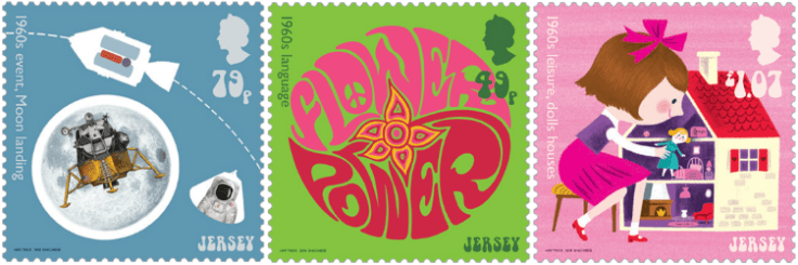 Jersey 2017 Popular Culture: The 1960s - moon landing, language, leisure stamps