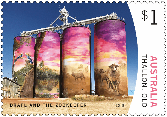 Australia 2018 Silo Art $1 Thallon Drapl and The Zookeeper stamp