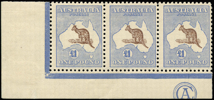Phoenix Auction #80 Lot 234 Kangaroos - Third Watermark 1 pound Chocolate and Dull Blue
