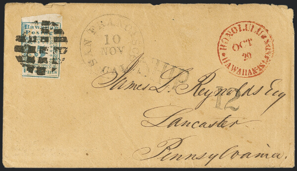 Siegel June 2020 Lot 284 Hawaii 1851 5c blue missionary cover