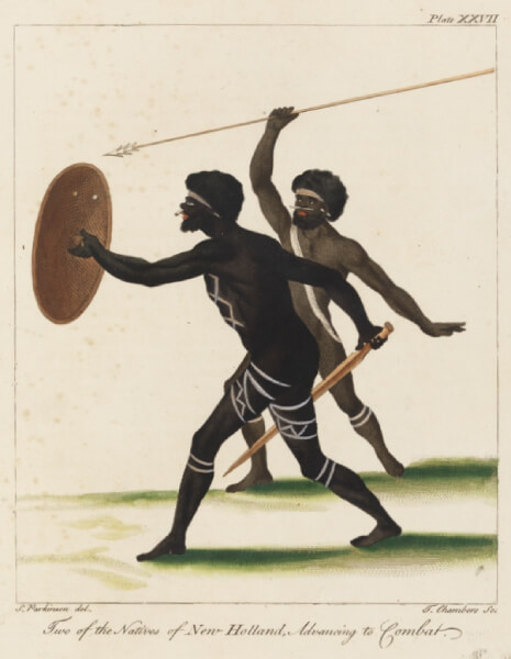 Two of the Natives of New Holland Advancing to Combat