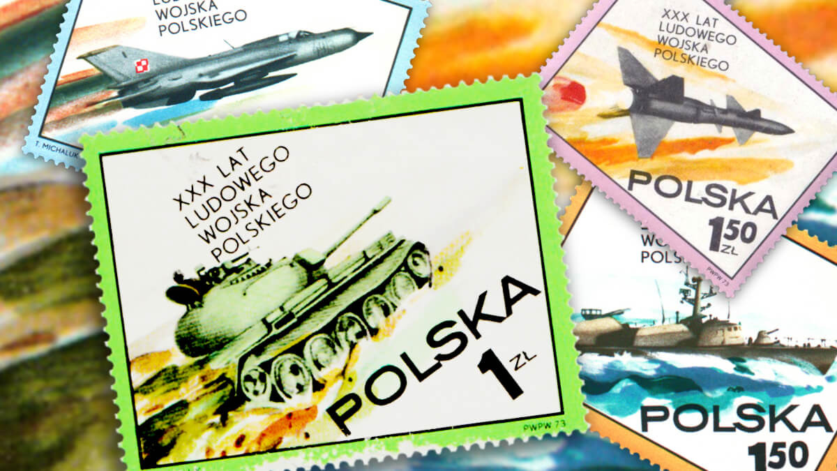 Cold War propaganda Poland tank stamp header