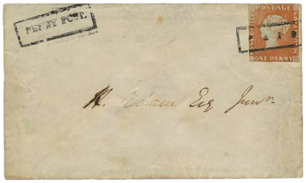 Mauritius 1847 1d Post Office Adam ball cover