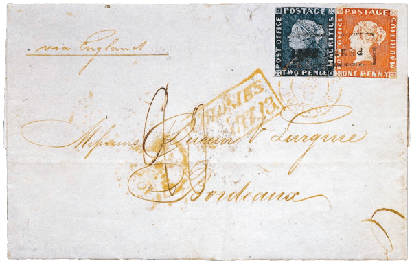 Mauritius 1847 Post Office issues Bordeaux cover