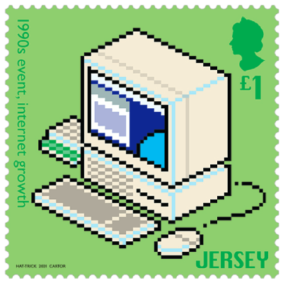 Jersey 2021 1990s Popular Culture £1 internet use stamp