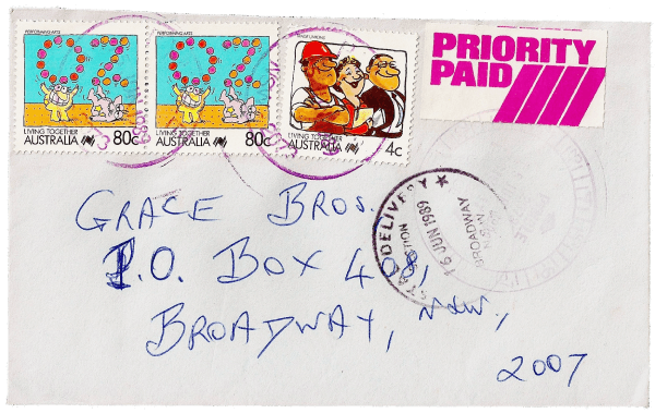 Australia 1988 Living Together 80c Performing Arts pair n combination paying Priority Paid