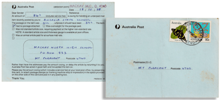 Australia 1988 Living Together 80c Performing Arts stamp in combination paying postage due