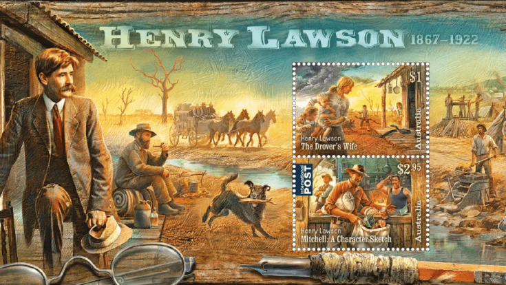 A 2017 minisheet from Australia featuring two stamps commemorating the poems of Henry Lawson
